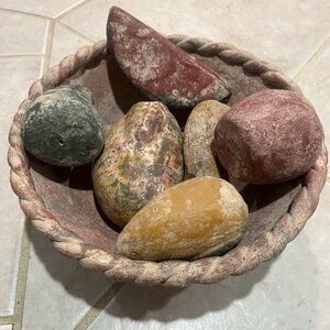 Decorative Rope-Edged Bowl with Assorted Rustic Fruit